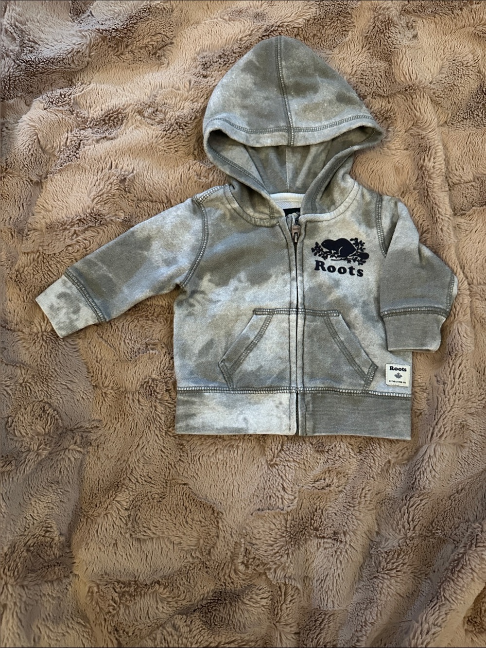 Roots Kids Gray Tie-Dye Zip Hoodie, 0-3 months